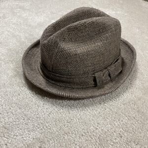 Harvard Hat Trilby Fitted Mens 7 1/4 Brown Wool Tweed Herringbone Lined Menswear